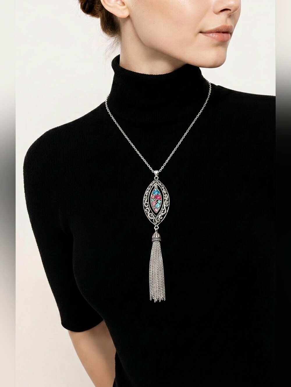 NWT Nadine West Fruity Rhinestone Tassel Necklace ~30"